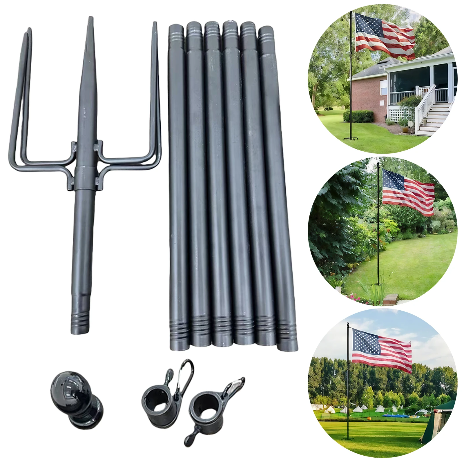 Patio Flagpole Stainless Steel Residential Flagpoles Inground Spliced Flagpole for Garden Indoor Ground Car Outside Beach Boat