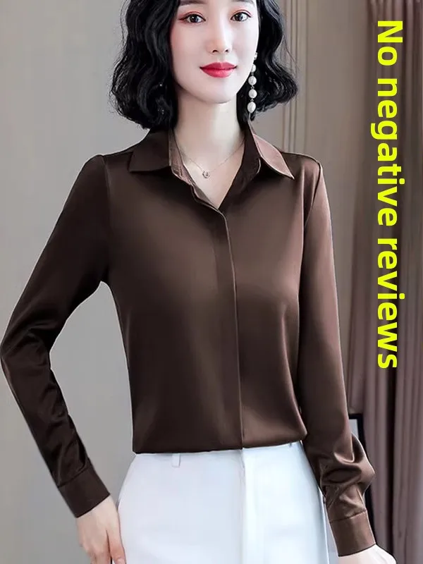 

Ele Long Sve Silk irt Женский топ премиум-класса Sle Commute Faion Slim Fit с шелковой атласной поверхностью