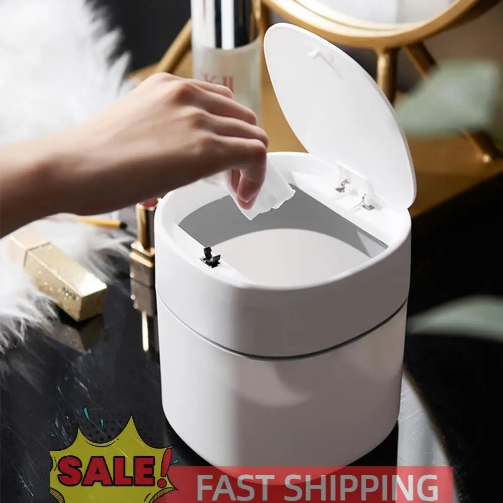 

Mini Trash Can with Lid Plastic Desktop Wastebasket Nordic Style Garbage Basket Removable Lid for Office Desk Bathroom Vanity