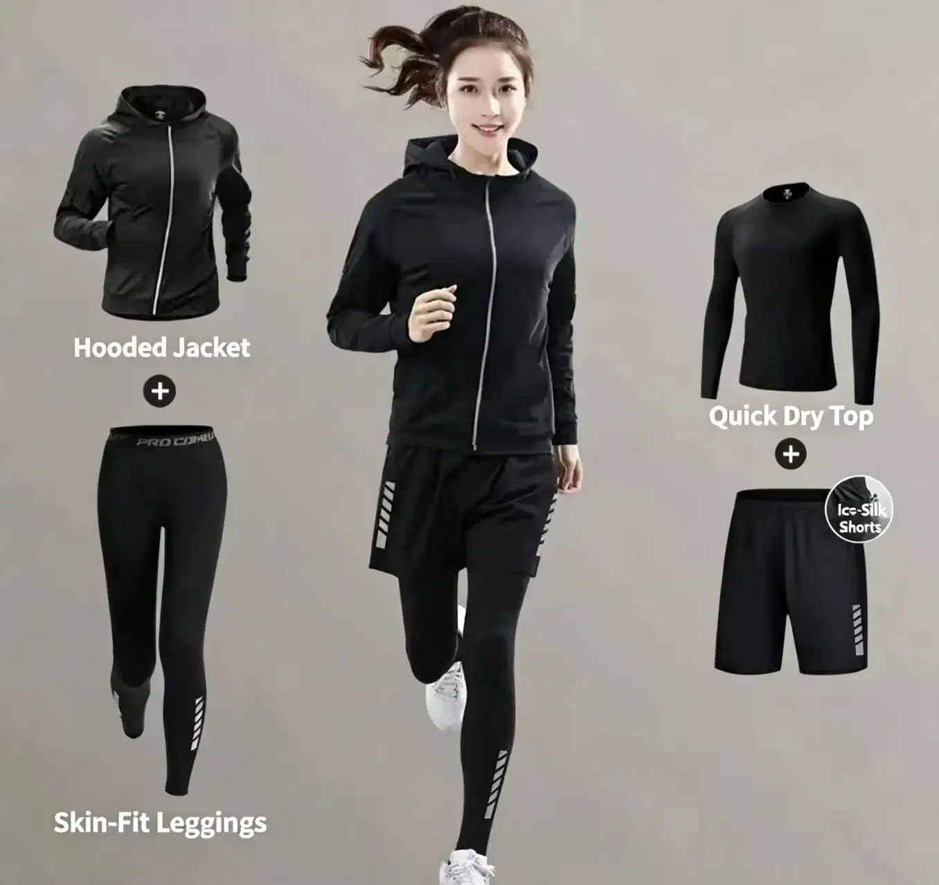 Women's running breathable quick drying sportswear, fitness clothing, spring and summer morning running training set