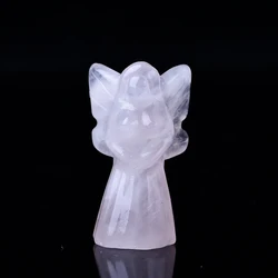 100% Natural Rse Quartz Carved Angel Girl Fengshui Statue Clear Quartz Pink Crystal Figurine Crafts Home Desktop Decor DIY Gift