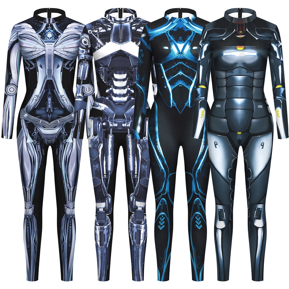 Halloween Robot Punk Jumpsuit Women Cosplay Costumes Elastic Body Tights Bodysuit One Piece Suit Stage Party Costumes Clothing