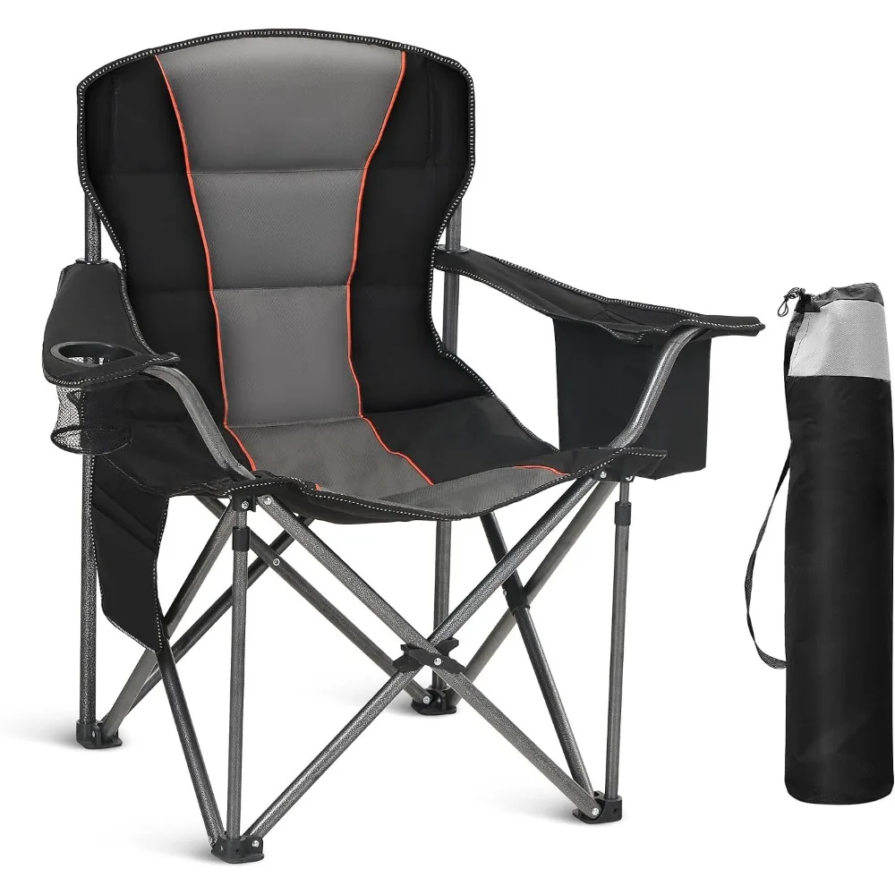 Oversized Portable Camping Folding Chair, Heavy Duty Outdoor Chair with Cup Holder and Cooler Bag Support, Holds 450 LBS