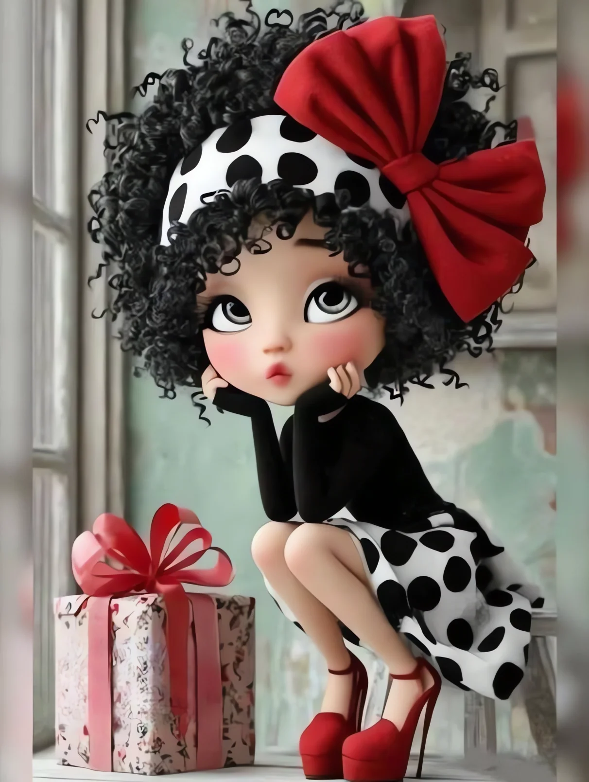 

Curly Hair Cartoon Girl High Heels 500/1000/1200/2000 PCS Jigsaw Puzzles Family Activity Games for Gameroom Bedroom Gifts