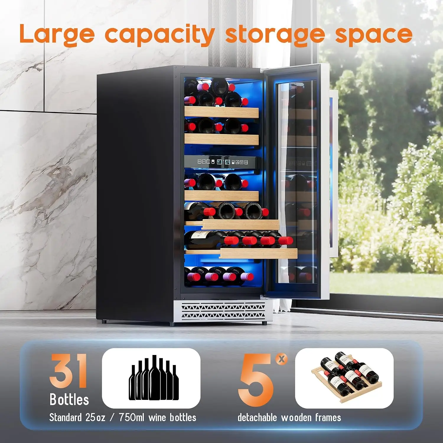 15 Inch Dual Zone 31 Bottle Wine Cooler Refrigerator, Customized