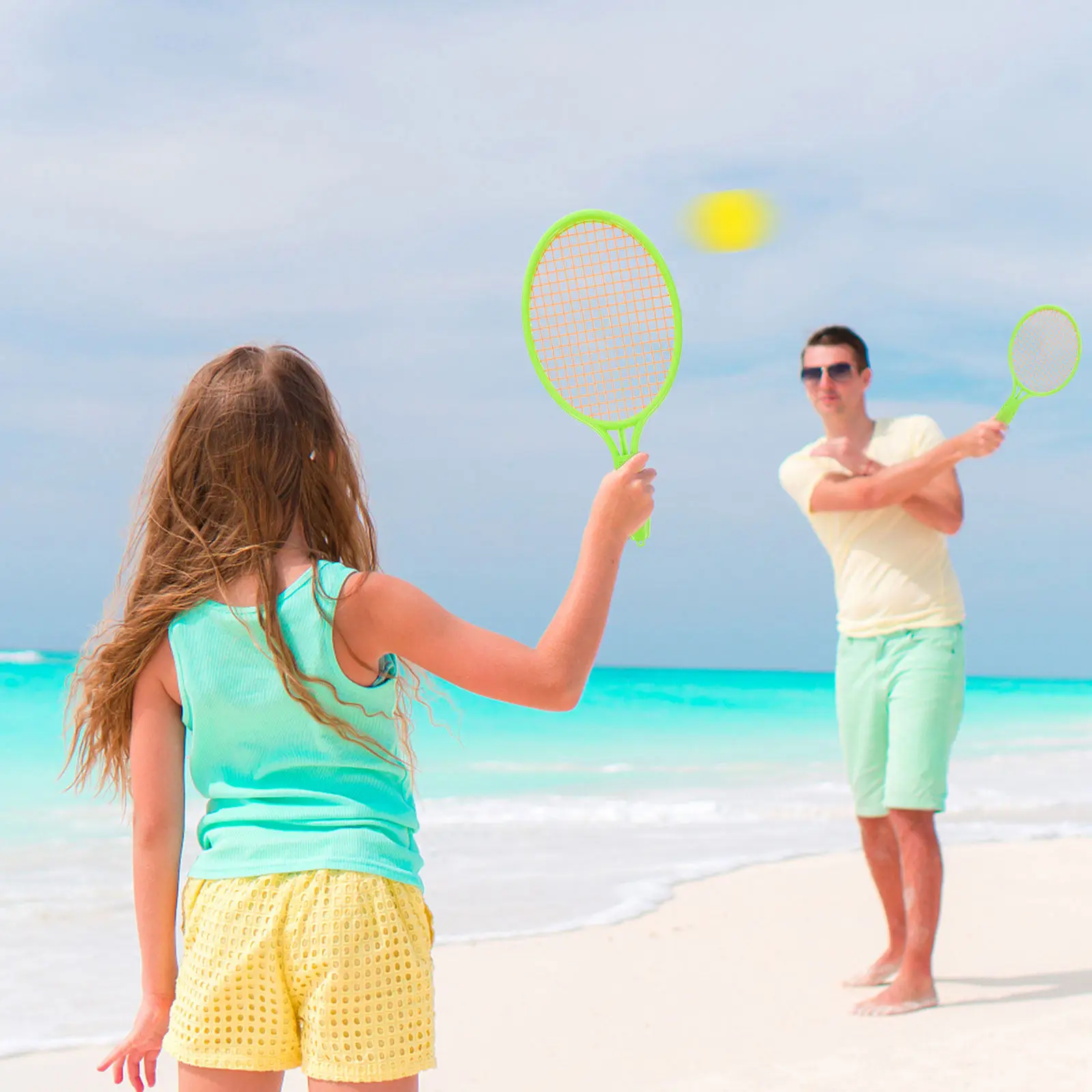 

1 комплект детских теннисных ракеток, забавная игра для отдыха на свежем воздухе для детей, развивает реакцию и спортивные навыки, зеленый цвет