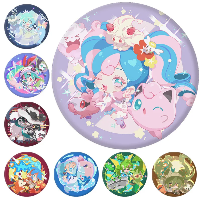 Pokemon Feat.Hatsune Miku Project VOLTAGE 18 Types Badges Pikachu Cartoon Badge DIY Making Kid Pins Brooch Cute Figures Gift