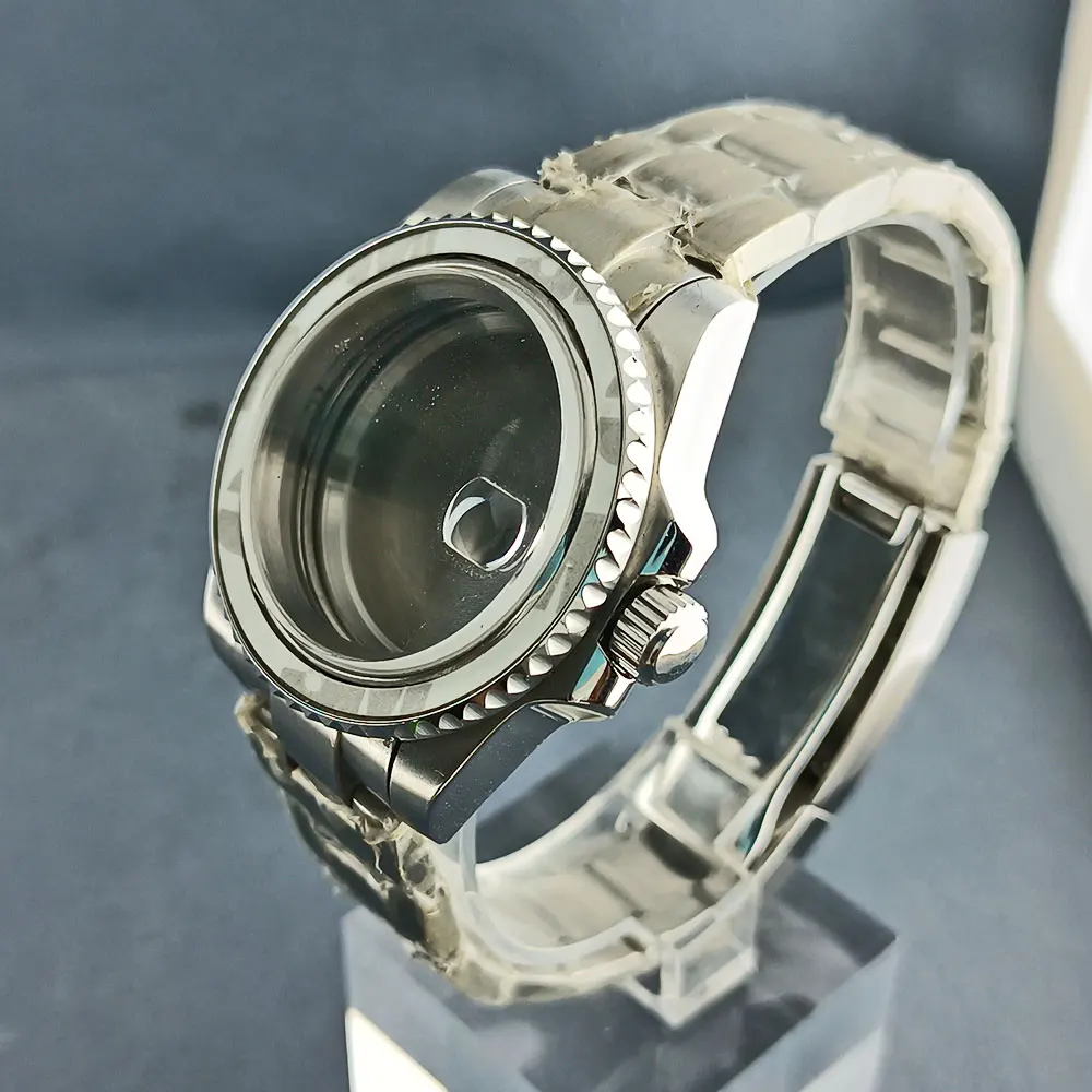 Серебряный корпус часов NH34 NH35 NH36 40 мм подходит для механизма NH34 NH35 NH36, корпус из нержавеющей стали, 120 кликов, сапфировое стекло