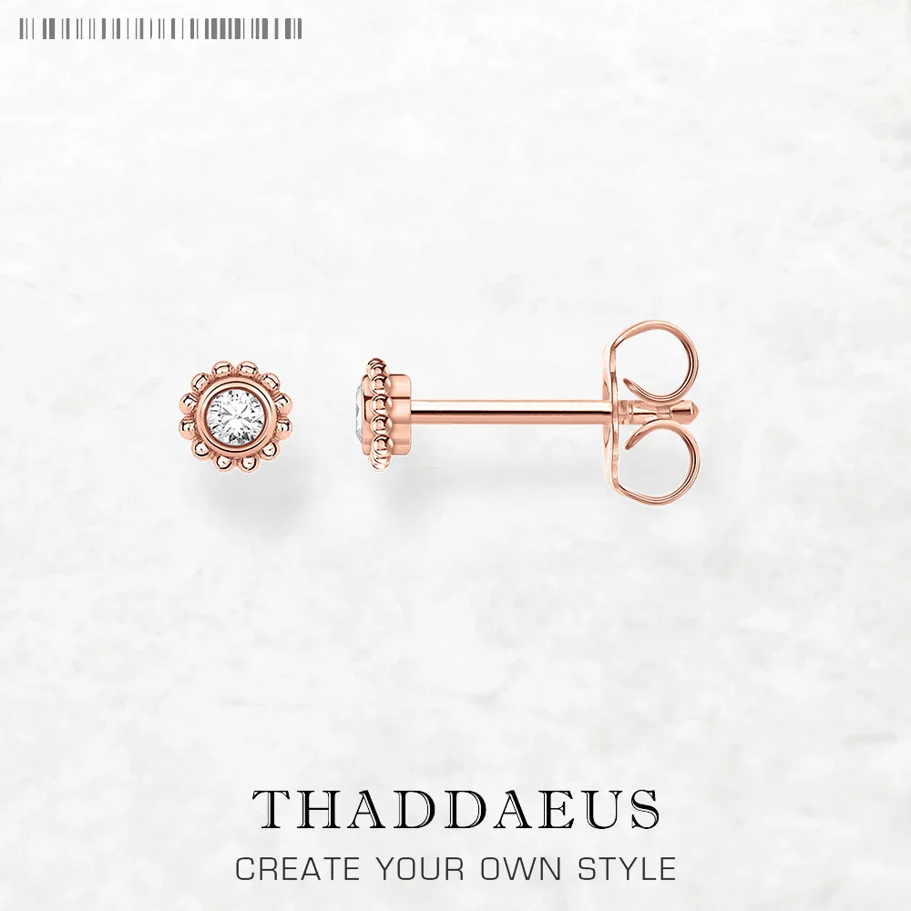 

Rose Gold Plated Stud Earrings Round Flower Bohemia Fine Jewerly For Women Gift In Pure 925 Sterling Silver