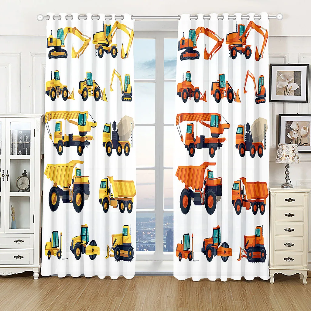 

3D Cartoon Tractor Truck Excavator Bulldozer Child Curtains Blinds for Boys Room Kitchen Windows Decor Curtains 2 Panels