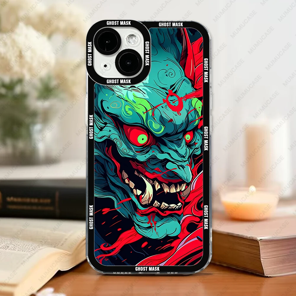 Japanese Ghost Mask Phone Case For iPhone 16 15 14 13 Pro Max 12 Mini 11 XS X XR SE 7 8 Plus Soft Cover