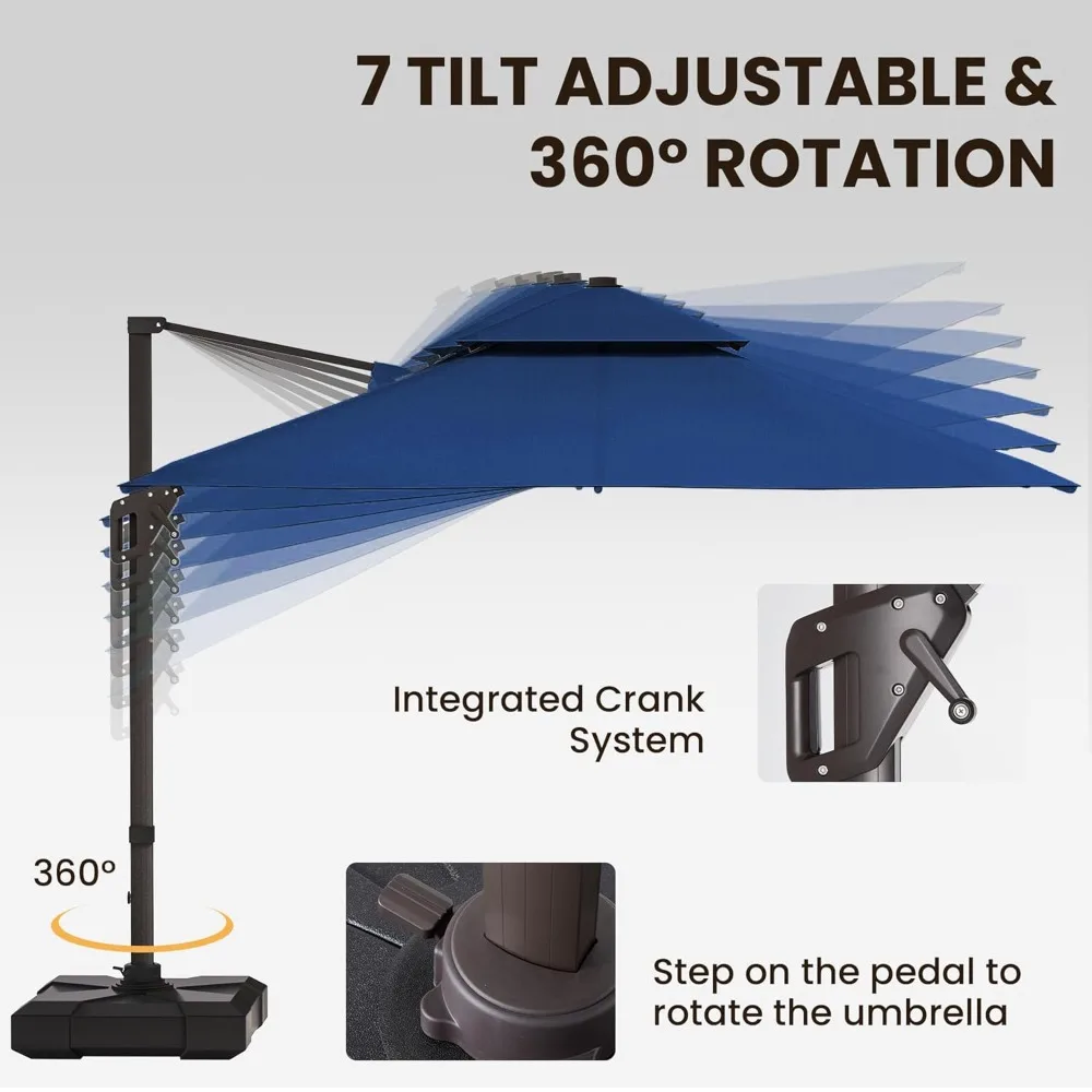 

9 X 12 FT Cantilever Patio Umbrella with Led Lights and Base Included Outdoor Heavy Duty Double Top Rectangle, Customized