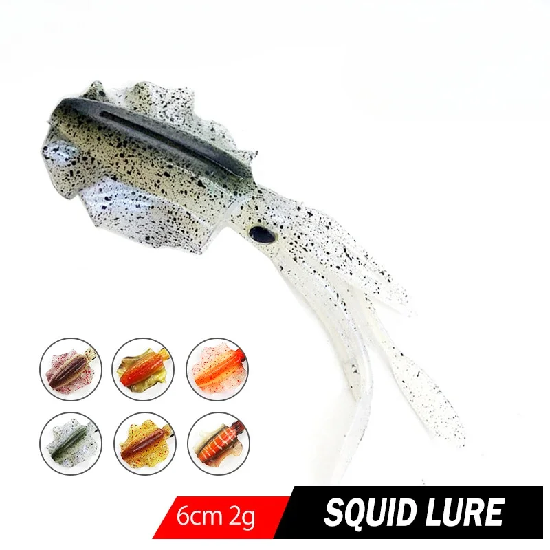 6cm 2g Hot Selling Item Mini Soft Squid FishingLure Luminous Uv Squid Jigs ForFreshwater Fishing Lure Wobbler Bait FishingTackle