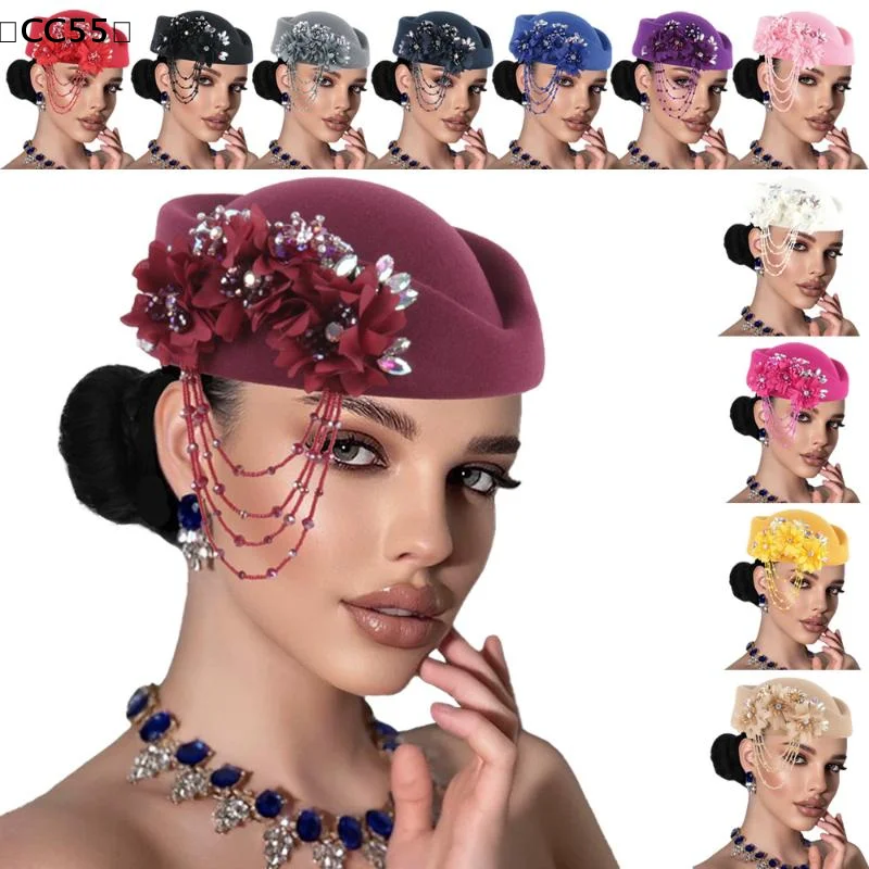 

Retro British Hat For Women Elegant 3D Floral Decorated Flight Attendant Cap Beret Cosplay Costume Accessories〔CC55〕