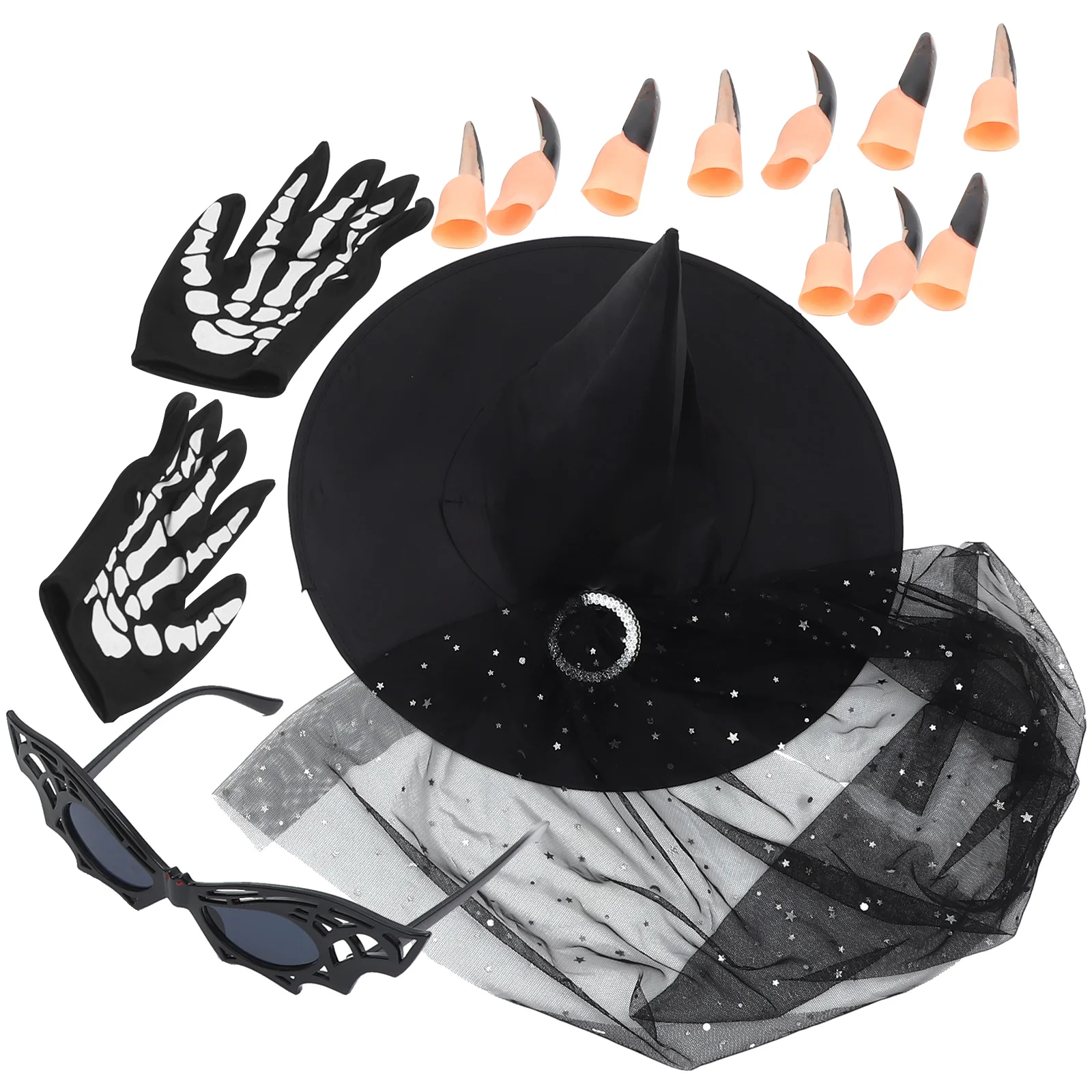 

1 set Halloween Witch Hat Set Costume Accessories Cape Gloves Cosplay Decorative Foldable Party Pretend Role Play Set