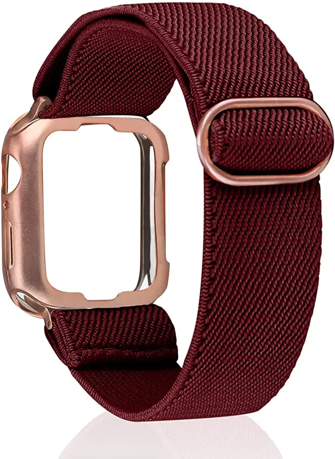 Strap+case For Apple Watch band 44mm 40mm 45 mm 41mm Nylon Fabric Elastic Bracelet iWatch Series 3 4 5 SE 6 7