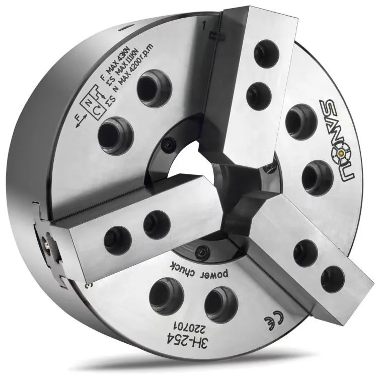 0.003mm Precision Steel 3-Jaw Through-Hole Hydraulic Chuck for CNC Lathe Machine 6000 RPM SANOU Brand
