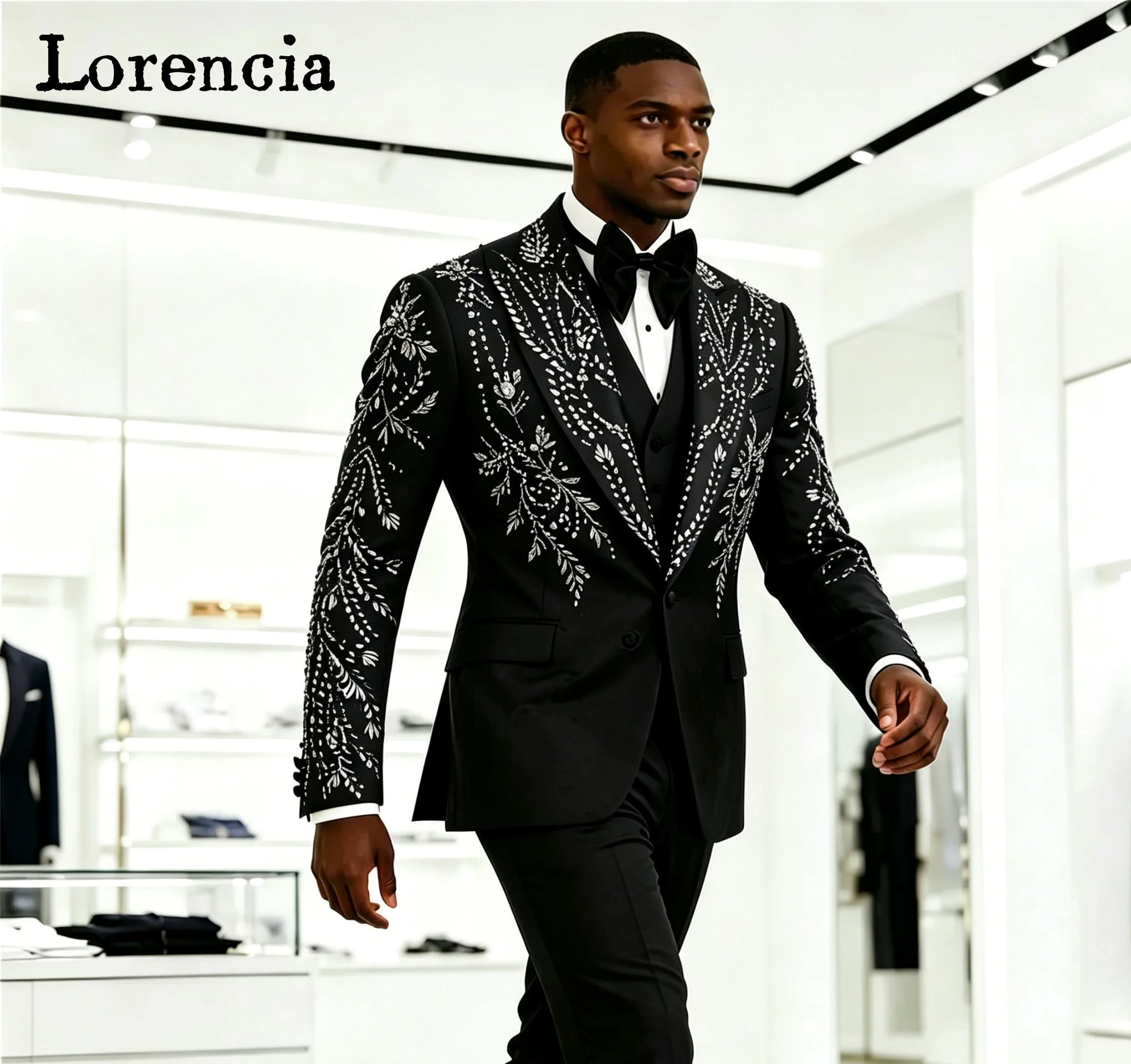 Handmade Men‘s Suit 3 Piece Peak Lapel Slim Fit Wedding Groom Tuxedos Jacket Vest Pants Customized men's suits and separates