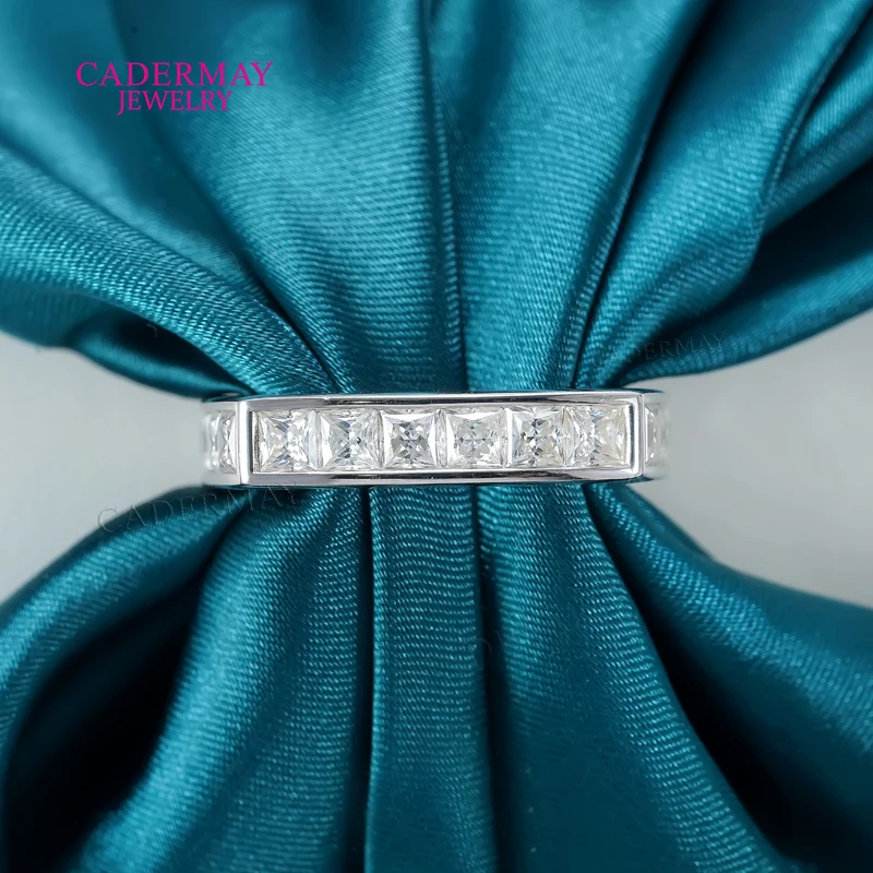 Cadermay Pass Diamond Tester 925 Silver Bezel Setting 3mm Princess Band VVS Moissanite Engagement Weeding Eternity Band for Gift