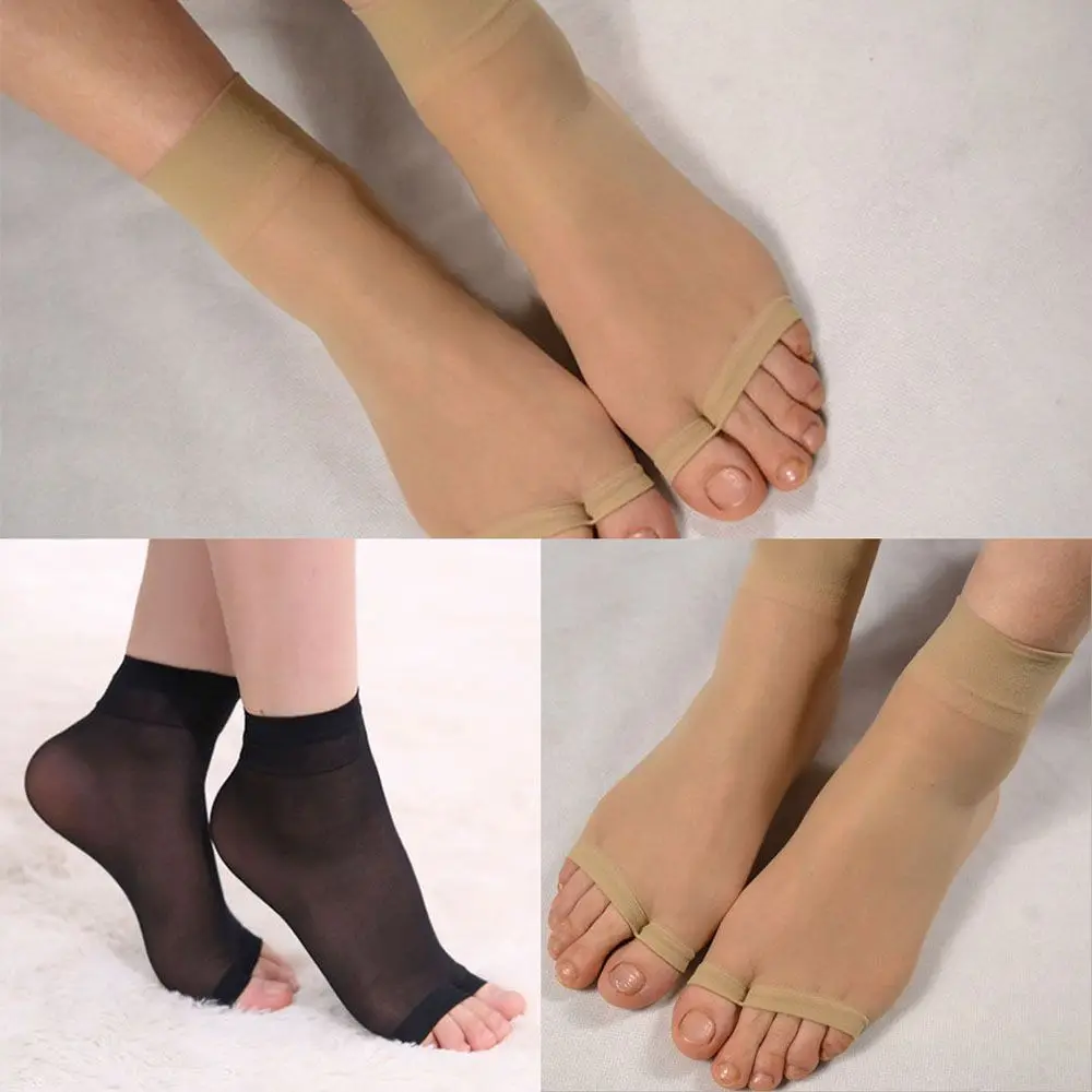 Calcetines elegantes ultrafinos para primavera y verano para mujer, calcetines para el cuidado de los pies, calcetines tobilleros ultrafinos con punta abierta