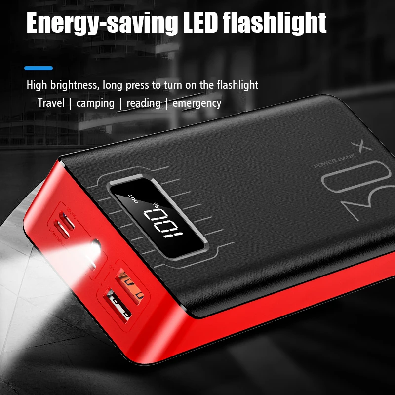30000mAh Large Capacity Digital Display with LED Flashlight Portable External Battery for Xiaomi IPhone Huawei Sumsung