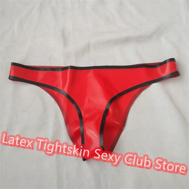 

Men Latex Briefs Red with Black Sexy Fetish Shorts Handmade Underwear Club Wear for Men Cosplay Costumes