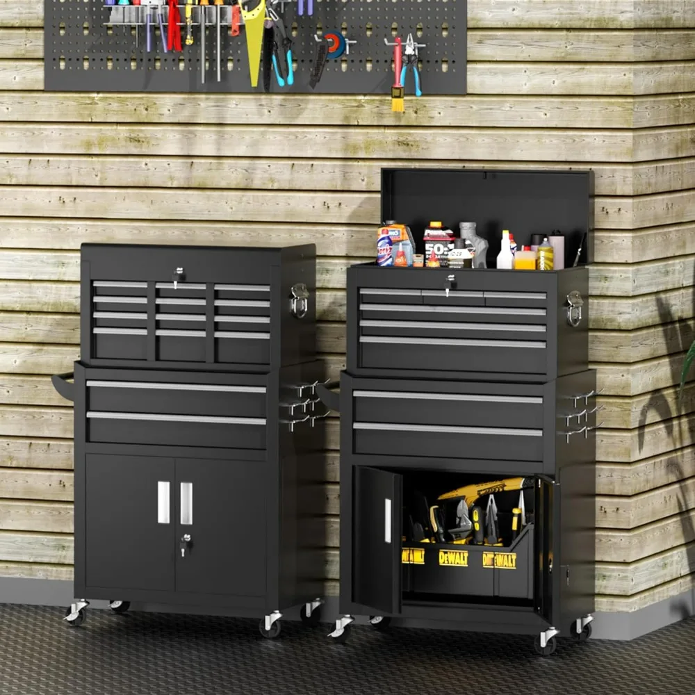 Rolling Tool Chest with Wheels and 8 Drawers, Detachable Large Tool Cabinet with Lock for Garage, Locking Mechanic Tool Cart wi