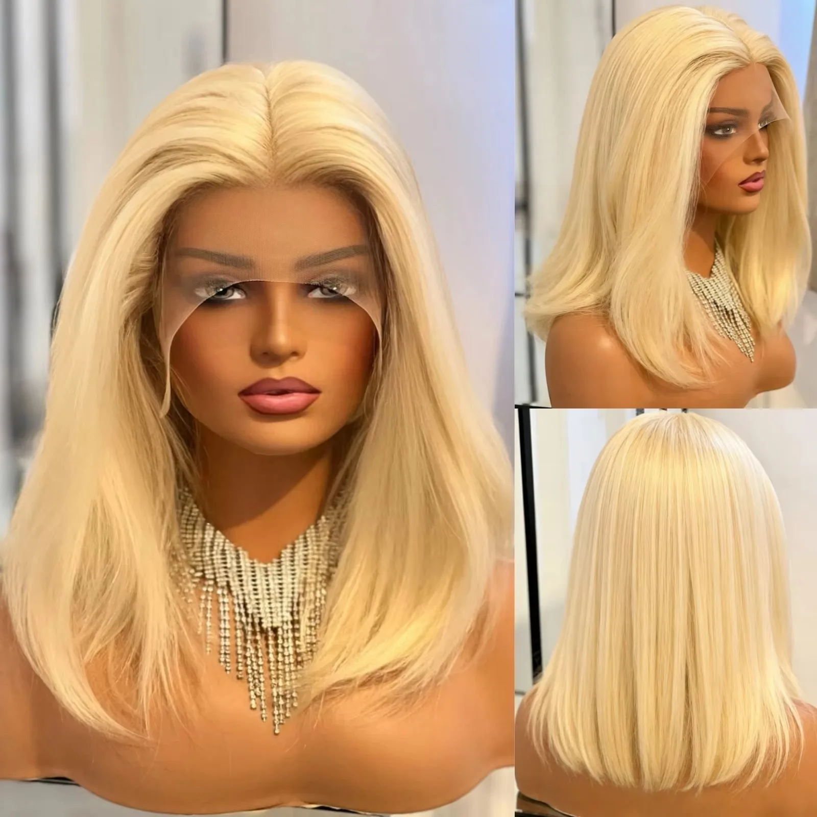 Synthetic Wig 13x4 613 Blonde Lace Front Wig Pre Plucked Natural Hairline Blonde Wig for Women Daily Use Party Salon Hairpiece