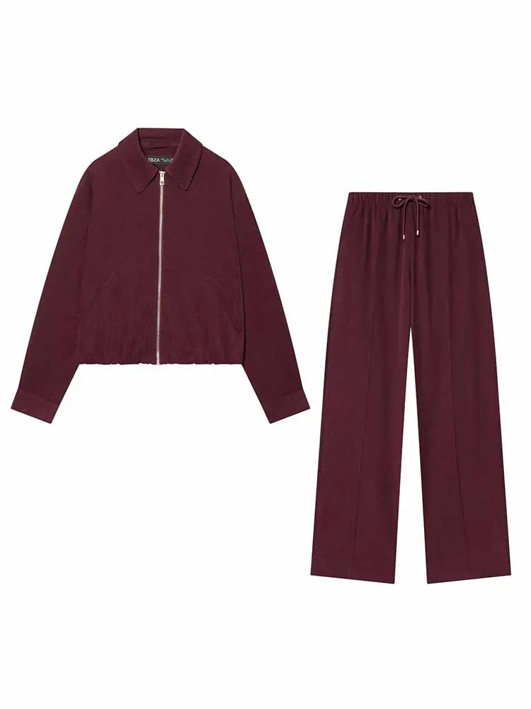 HH-Conjunto de 2 piezas para mujer, chaquetas informales versátiles con solapa lisa y cremallera + ropa informal con cordones y elasticidad de cintura alta, pantalones sueltos