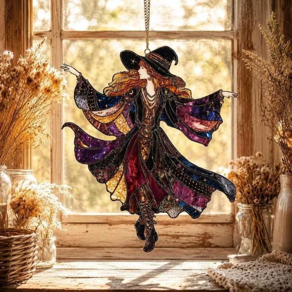 Garden Decor Dancing Lady Window Pendant Home Decor Halloween Wind Spinner Gothic Witch Style Acrylic Hanging Ornaments Patio