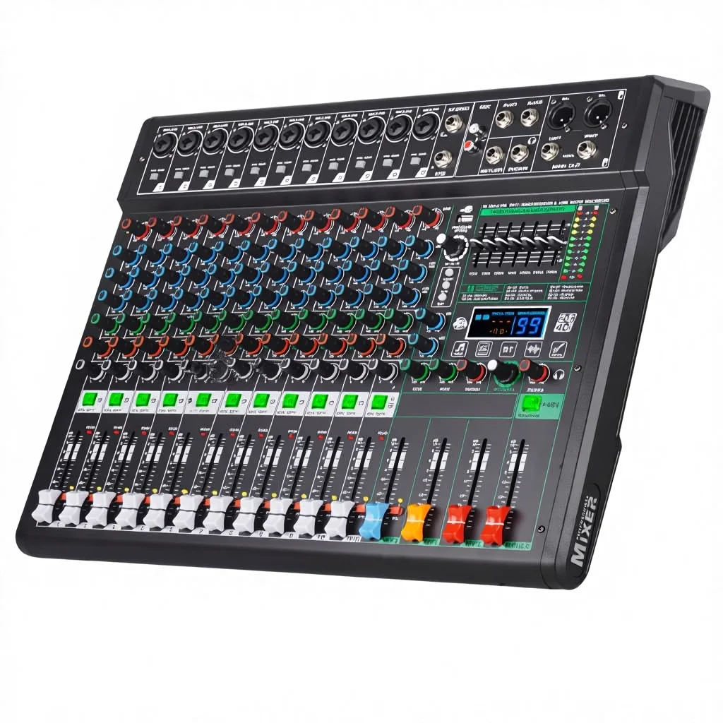 XF-12 Professional Audio Mixer Sound Board Console 12-Channel Digital USB for MP3 Computer Input 48V Phantom Power