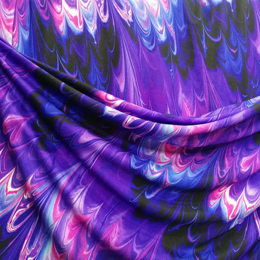 Printed Fabric with High Elasticity on All Sides Purple Flame Flower Spandex Lycra Bottom Stage Performance Costume Fabric YLK