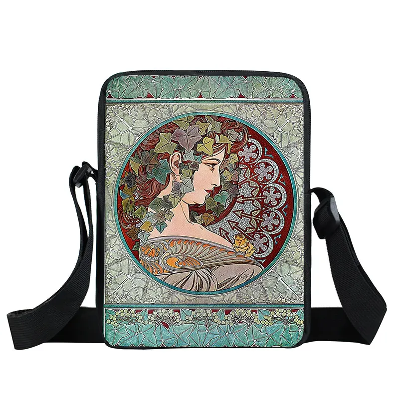 Oil Painting By Alphonse Mucha Print Crossbody Bag Women Handbag Messenger Bags Phone ID Card Key Shoulder Bag Holder Book Bags