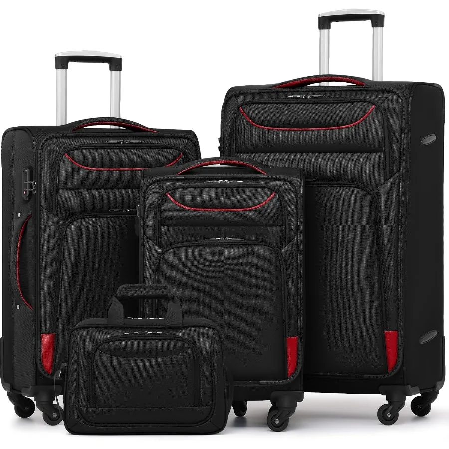 Softshell Luggage, TSA Lock, Spinner Wheels, 4-Piece Set with Tote
