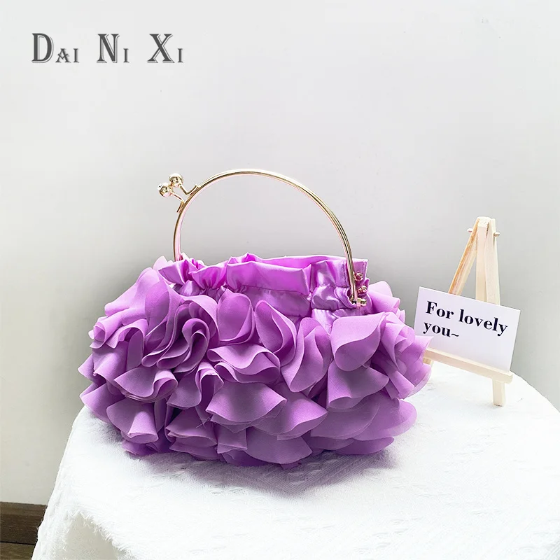 Dai Ni Xi Luxury Silks Flower Clutch Tote Bag Ladies Bridal Handbag manico in metallo borsa da sposa in raso da donna