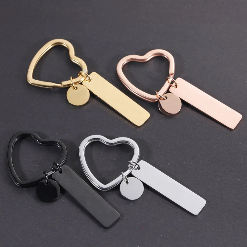 20pcs Keychain for Couples and BFFs DIY Long Rectangle Circle Disc Laser Engraving Logo Personalized Gift Accessories