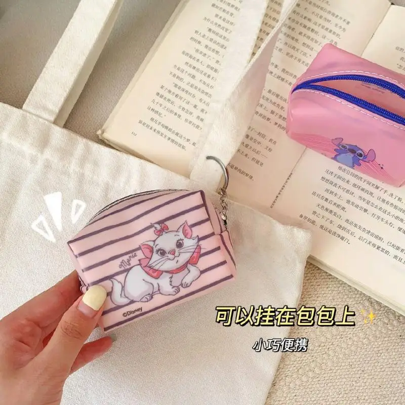 Kawaii Disney Stitch Coin Purse Anime Cartoon Marie Cat Portable Stripes Mini Storage Bag Student Small Item Storage Bag Gifts