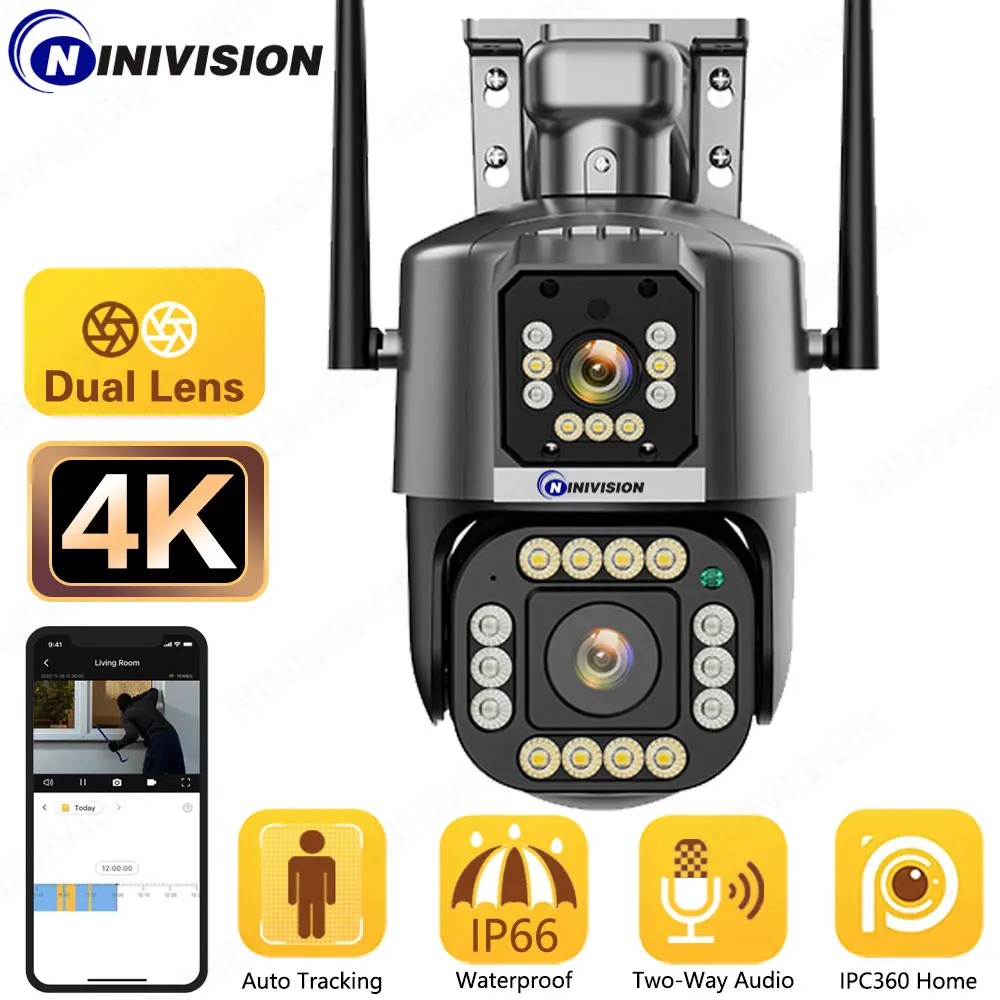 

IPC360 Home App 8MP 4K Security Camera 2 Lens WiFi PTZ Camera Two Way Audio Auto Tracking Color Night Vision 2K Surveillance Cam