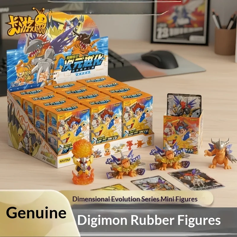 New Hot Kayou Digimon Dimensional Evolution Blind Box Game Card Buildable Eraser Mini Figure Desktop Ornament Collectible Gift