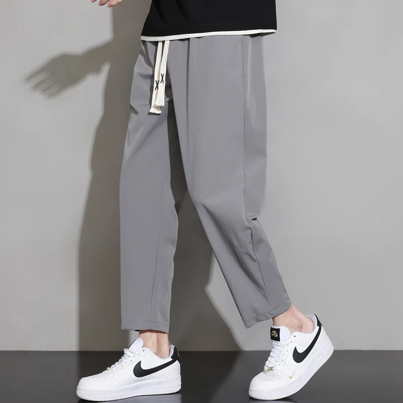 Calça larga e monocromática masculina com bolsos, calça com renda, cintura alta elástica, roupa casual da moda, nova, verão, combina tudo, 2022