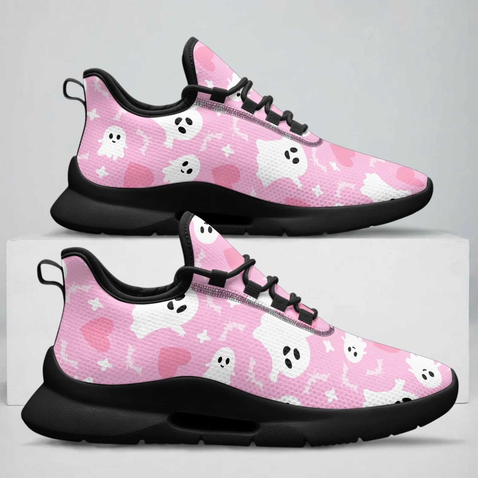 PENSTROLL Heart Ghost Print Fashion Lightweight Mens Lace-Up Shoes Low-Top Lace-Up Shoes for Unisex Walking Business