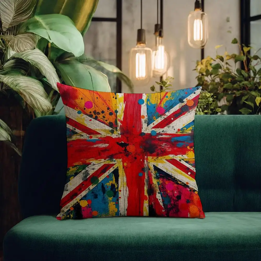 Flag Union Jack Cushion Cover Natural Linen Pillowcase Set All-in-One Decor Cushion Cover for Sofa Bedroom Chair