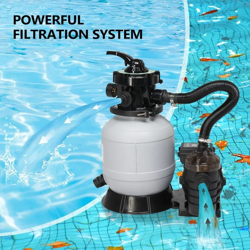 Sand Pool Filter 10in Tank with A 1/3HP Pool Pump 115V, 24H Timer Above Ground Inground Swimming Pool Pump with Filter Ba