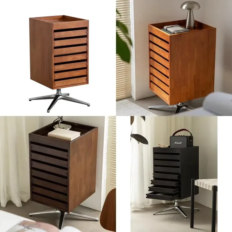 Vintage Solid Wood Rotating File Cabinet Space Saving Modular Removable With Wheel Drawers For School Workshop Office Storage
