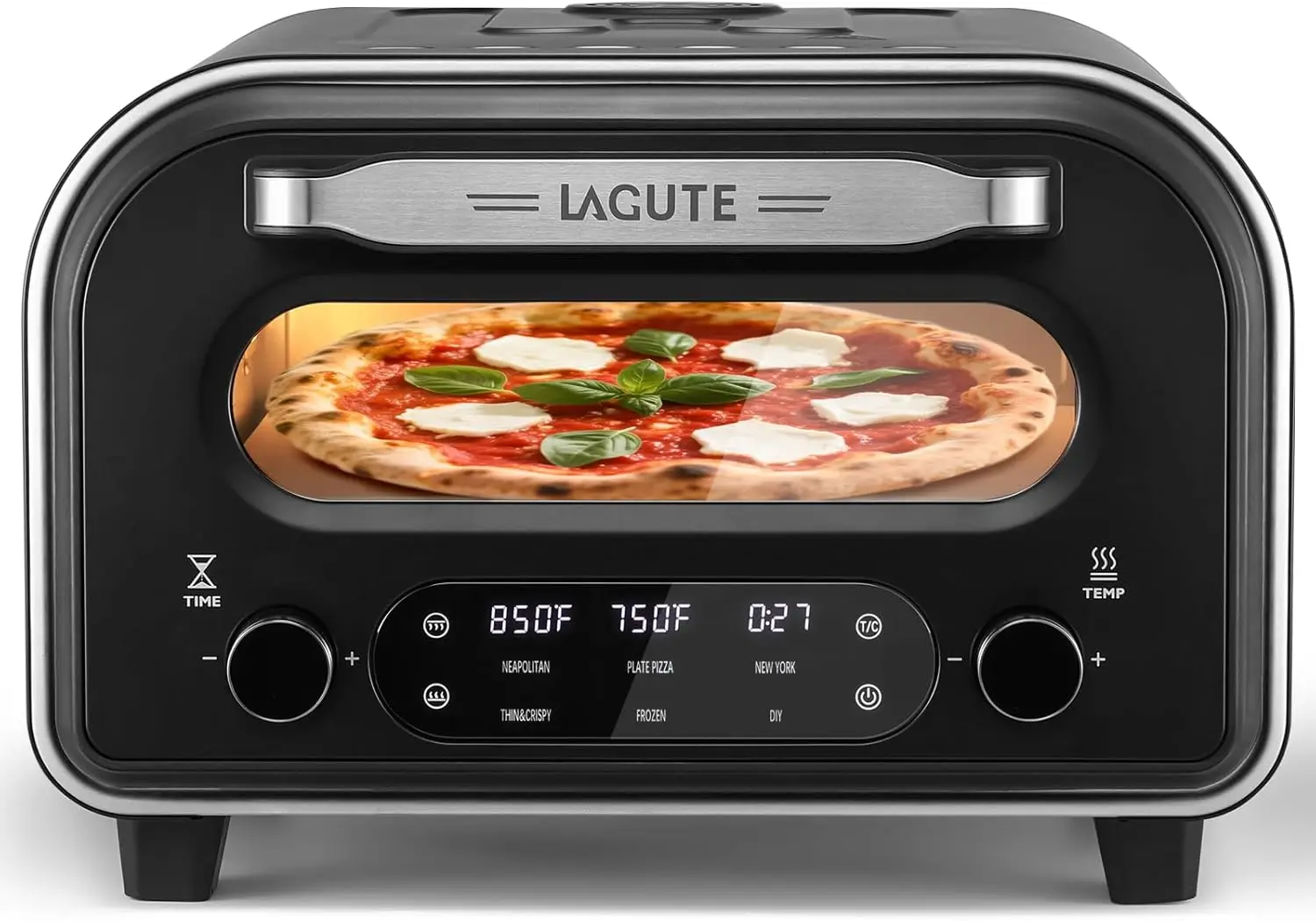 Indoor 12-Inch Electric Pizza Oven, Countertop Pizza Maker with 6 Presets, 850°F Max Temperature, Dual Heating Elements, Include