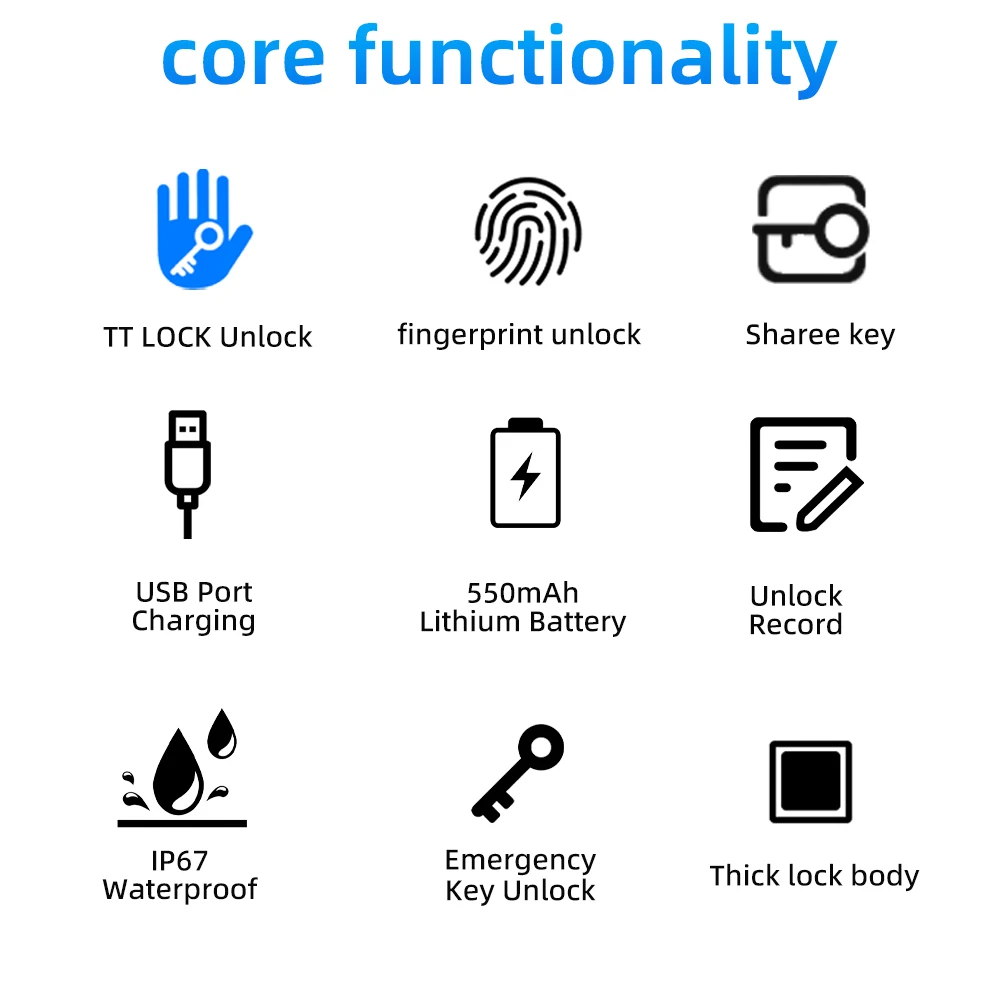 RAYKUBE Intelligentes U-förmiges Fingerabdruckschloss TT-Schloss Elektronisches U-Schloss aus legiertem Stahl Material USB-Aufladung Wasserdichtes