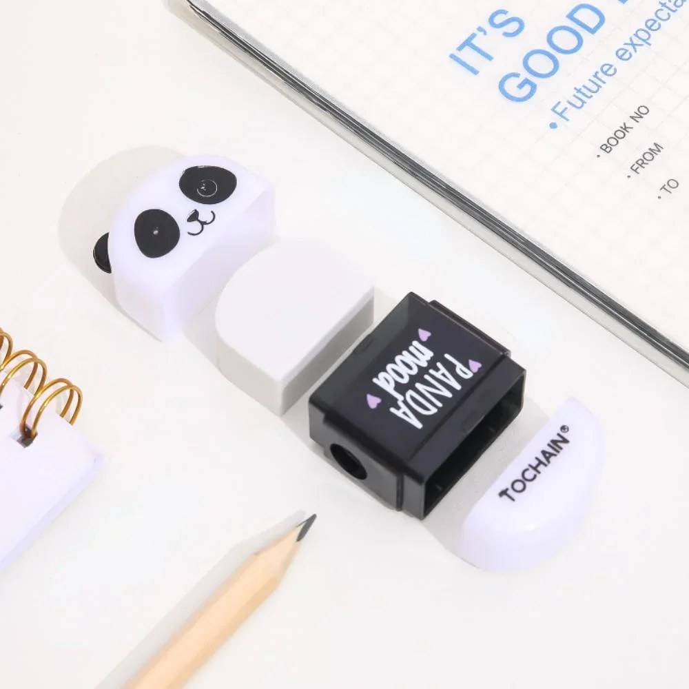 1Pcs Black White Panda Shape Pencil Rubber Erasers with Sharpener Student Kids Prizes Stationery School Supply Cute Stationery