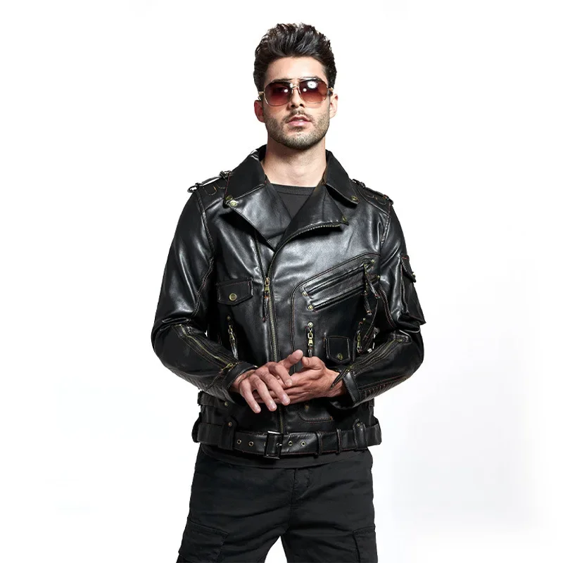 Men Faux Leather Jackets Retro Motorcycle PU Leather Coats Moto Pu Leather Jacket Men Motorcycle Leahter Jacket Male