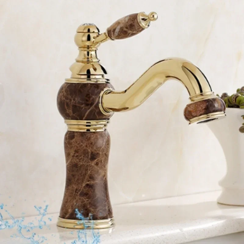 Quality Cold And Hot Water Gold Basin Faucet Single Handle Antique Brass Bathroom Faucet