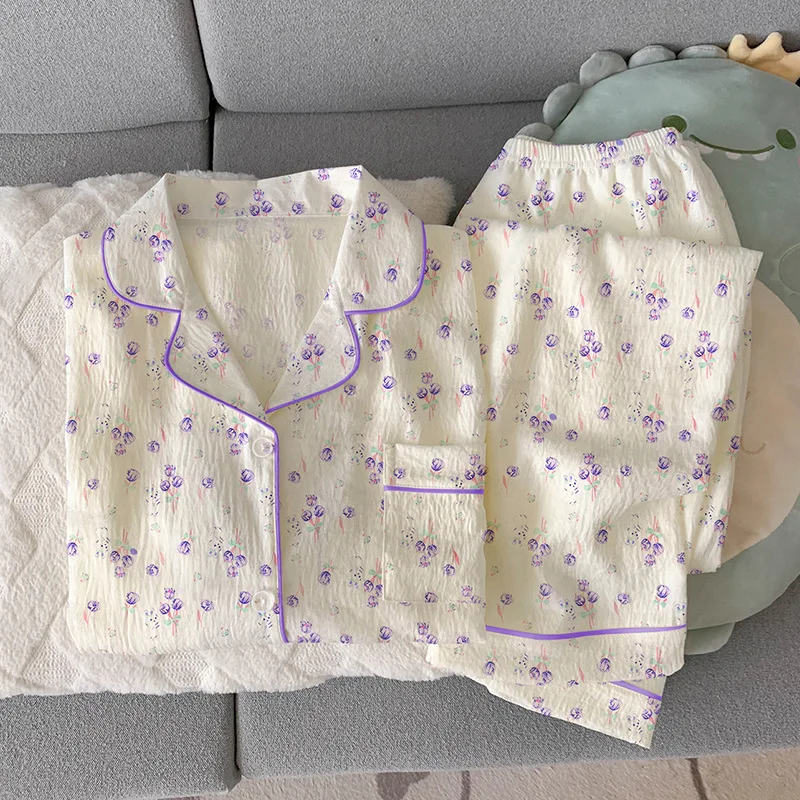 2026 New Sweet Girl Floral Simple Pajamas Short Sleeves Pants Home Clothes Set for Outdoor Women' Sleepwear Homewear